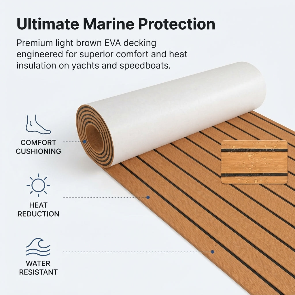 Light Brown EVA Faux Teak Marine Decking Mat - Anti-Slip, UV-Protected (5.5-6mm)