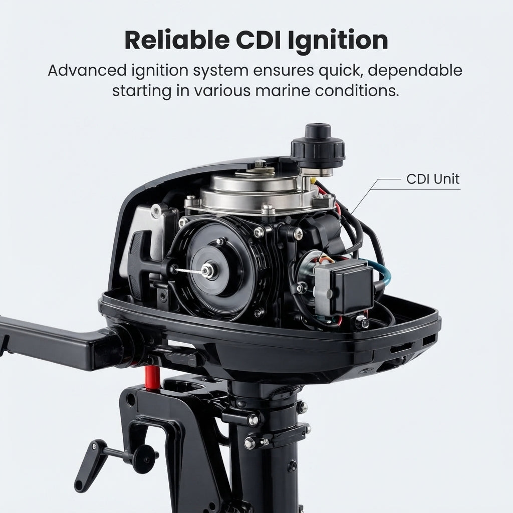 5HP Two-Stroke Water-Cooled Outboard Motor - Tiller Control, F-N-R Gear Shift