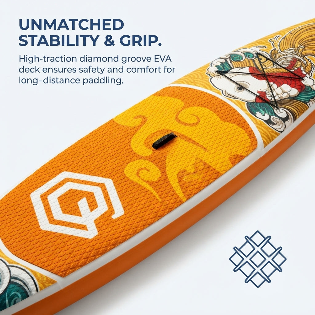 Inflatable SUP Paddleboard - 180kg Capacity, Portable Design & Koi Graphic