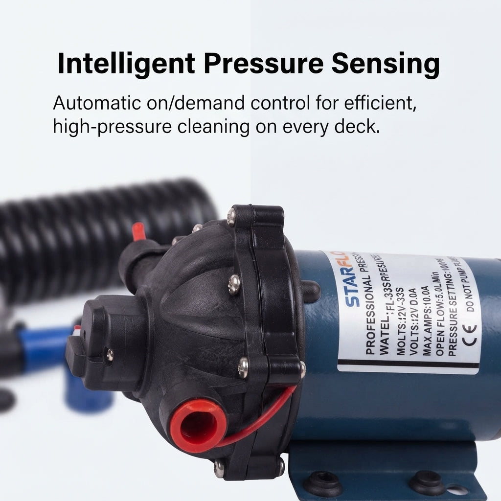 Marine Deck Washdown Pump Kit - 12V/24V High-Pressure Saltwater Diaphragm Pump