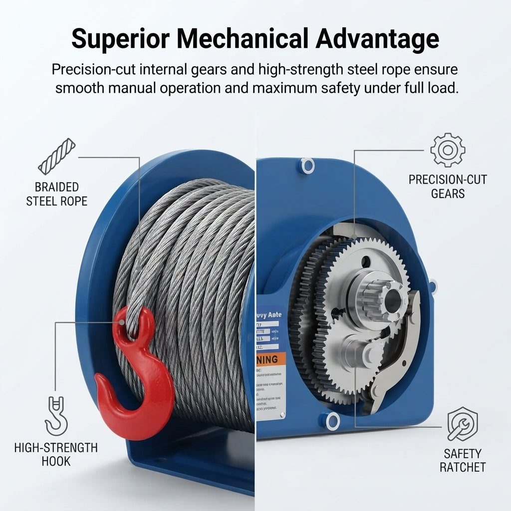 Heavy-Duty Marine Hand-Crank Winch - 3-Ton Steel Manual Lifting & Towing