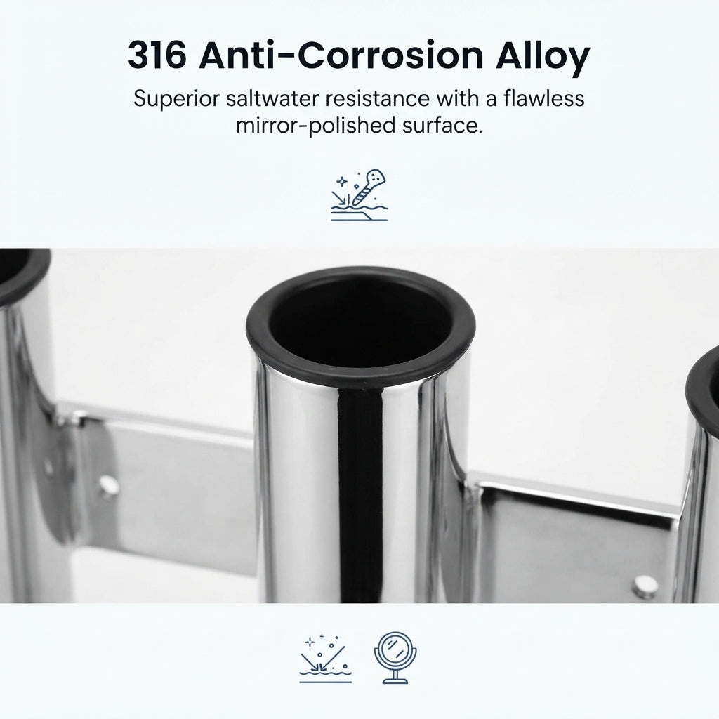 Airow Marine Triple 316 SS Fishing Rod Holder - Mirror Polished Mount
