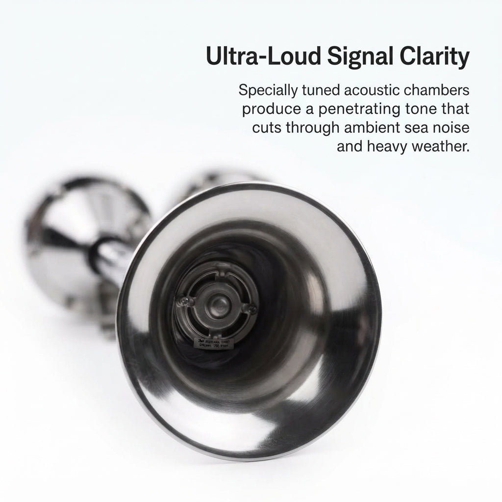 AirowMarine Dual Trumpet Marine Horn - 304 Stainless Steel, Ultra-Loud 12V/24V