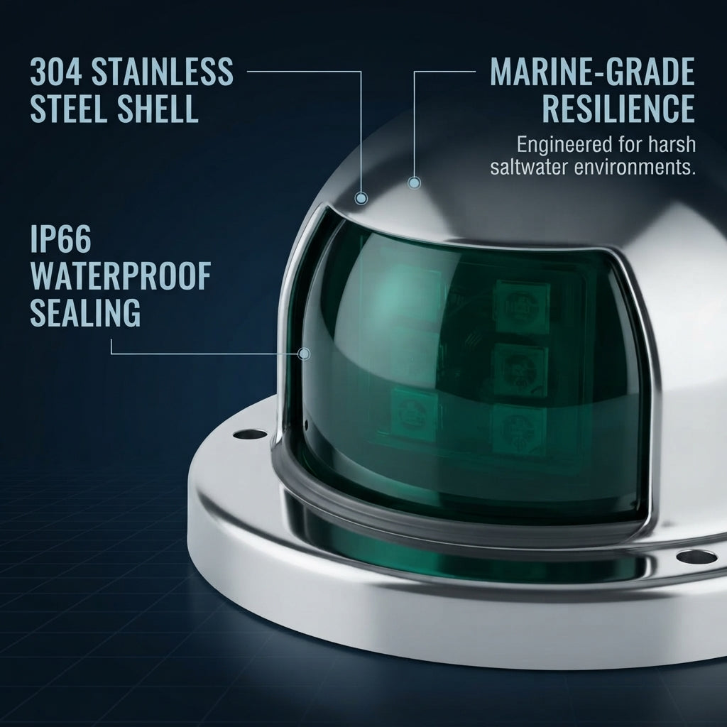 LED Navigation Lights Pair - Polished Stainless Steel, IP66 Waterproof