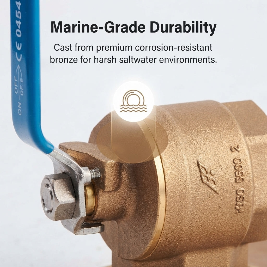Marine Bronze Seacock Valve - High-Flow FF Interface