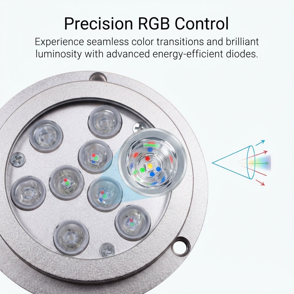 316 Stainless Steel Underwater LED Boat Light - RGB Color-Changing 12-24VDC (98mm)