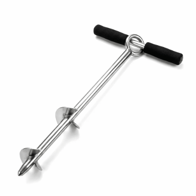 316 Stainless Steel Sand Anchor Auger with Removable T-Handle and Black Foam Grips for Marine Boat Mooring