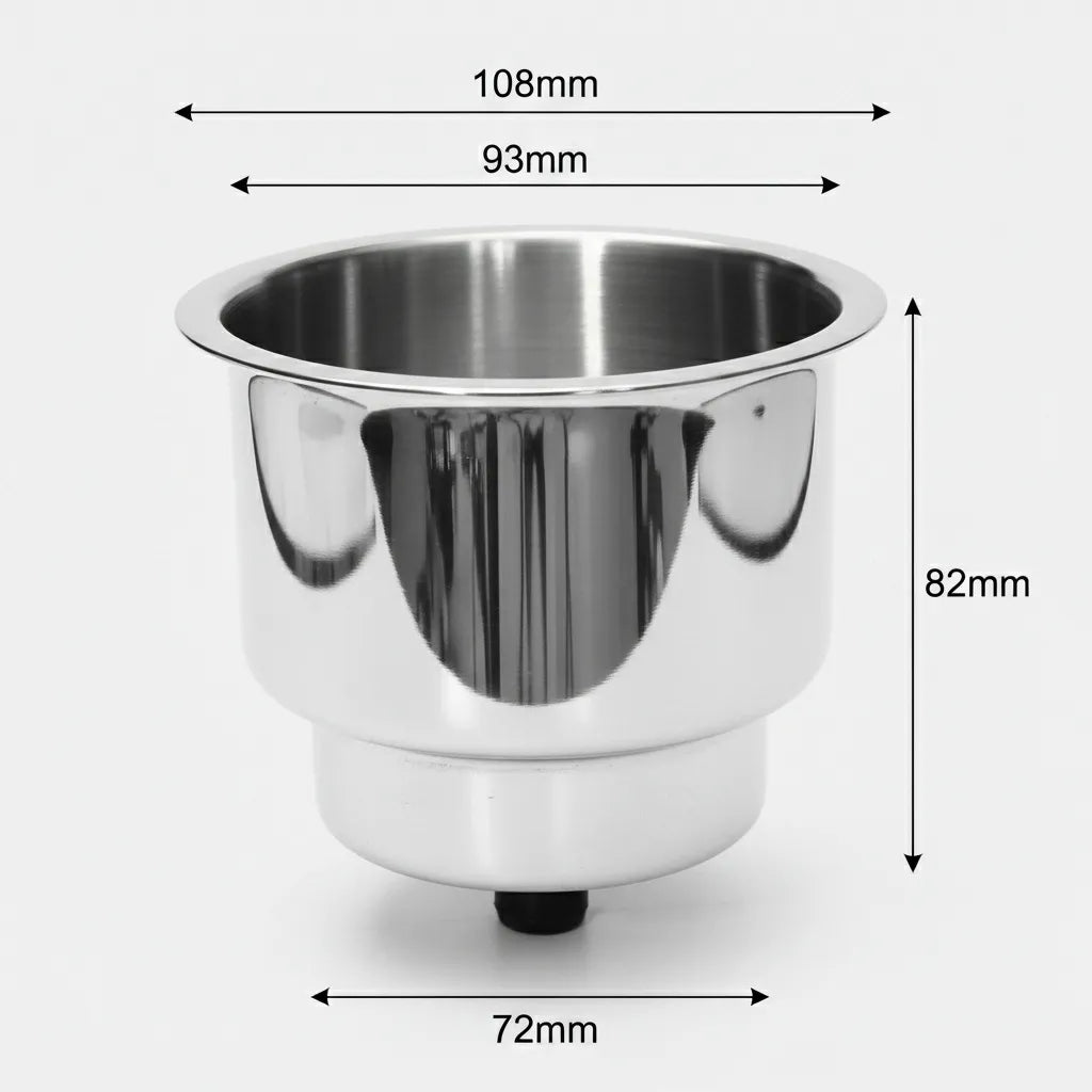 Technical dimension sheet showing 108mm top flange, 93mm inner diameter, 82mm height, and 72mm base diameter.