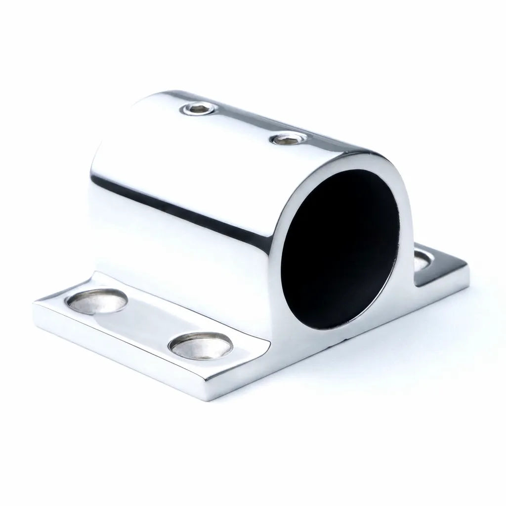 Highly polished 316 marine-grade stainless steel square base bracket for boat railings with precision square fit.