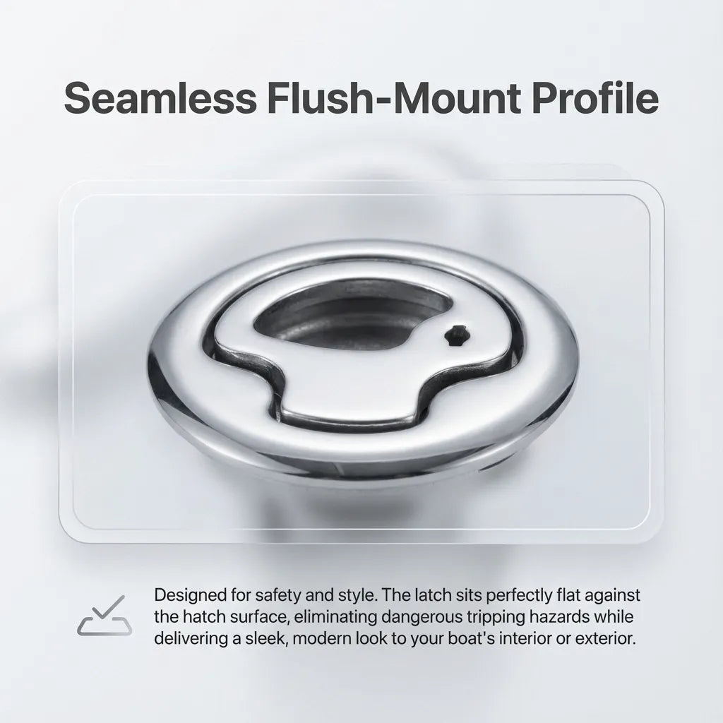 Diagram showing the seamless flush-mount profile designed to eliminate tripping hazards on boat decks.