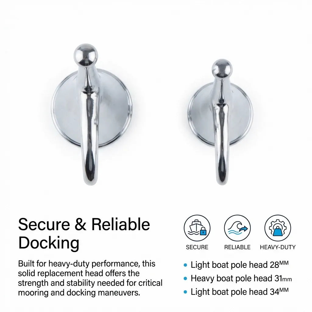 Top-down perspective of the boat pole heads highlighting the solid casting and smooth spherical safety tip.