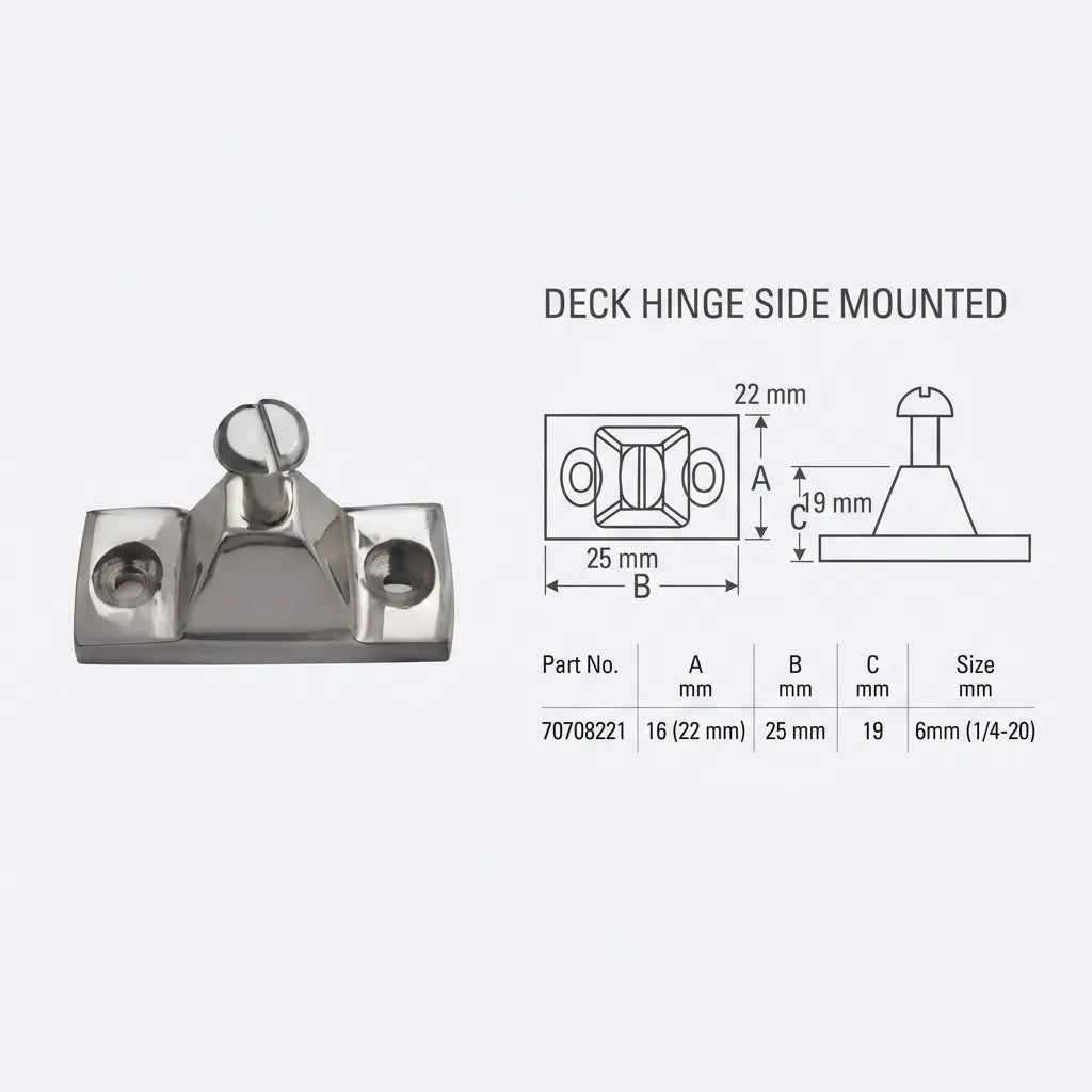 Technical diagram showing dimensions for part number 70708221: 25mm length, 19mm height, and 6mm 1/4-20 screw size.