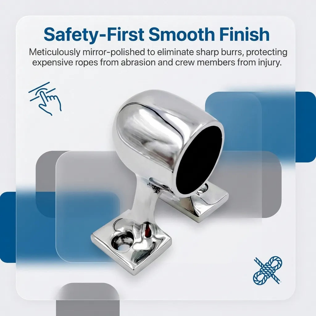 Visual demonstration of the safety-first smooth finish and mirror-polishing to prevent rope abrasion and crew injury.