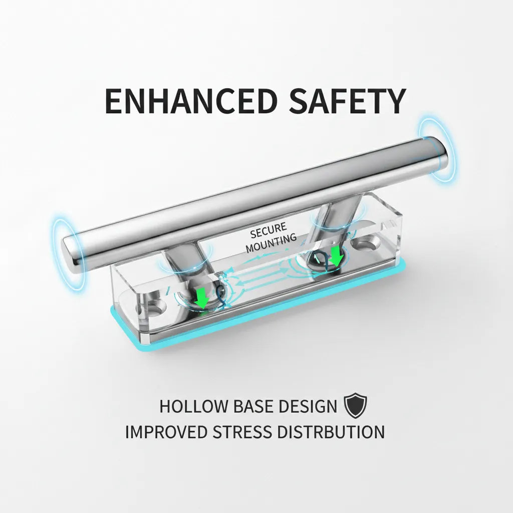 Engineering diagram illustrating the hollow base design for improved stress distribution and secure mounting.