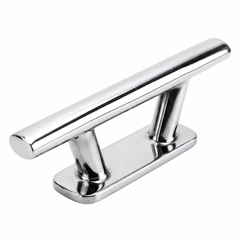Professional grade 316 stainless steel boat mooring cleat with high-gloss mirror polish finish on a white background.