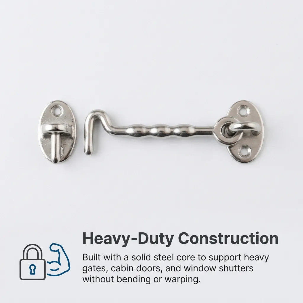 Back view of the cabin latch showcasing the heavy-duty solid steel core construction designed to prevent warping under load.