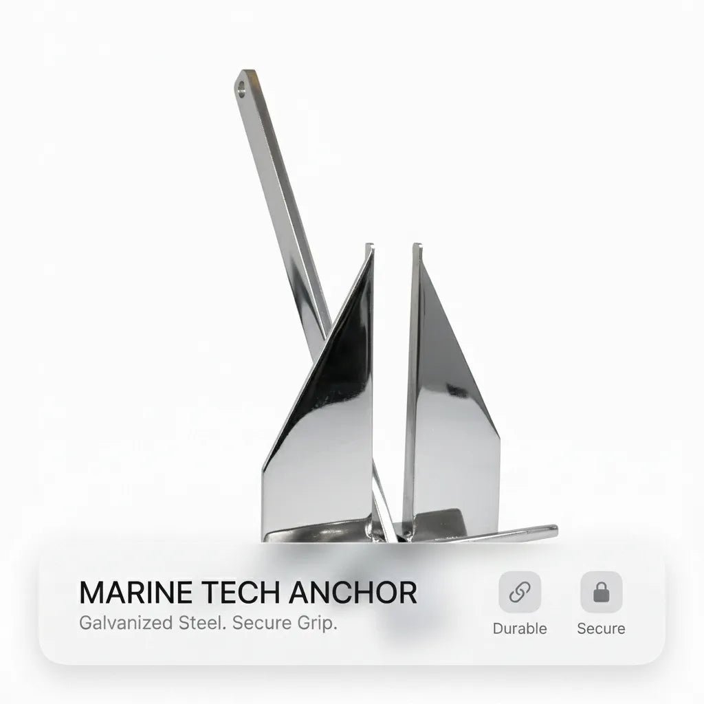 Product summary highlighting durable construction and secure grip features for the galvanized style stainless anchor.