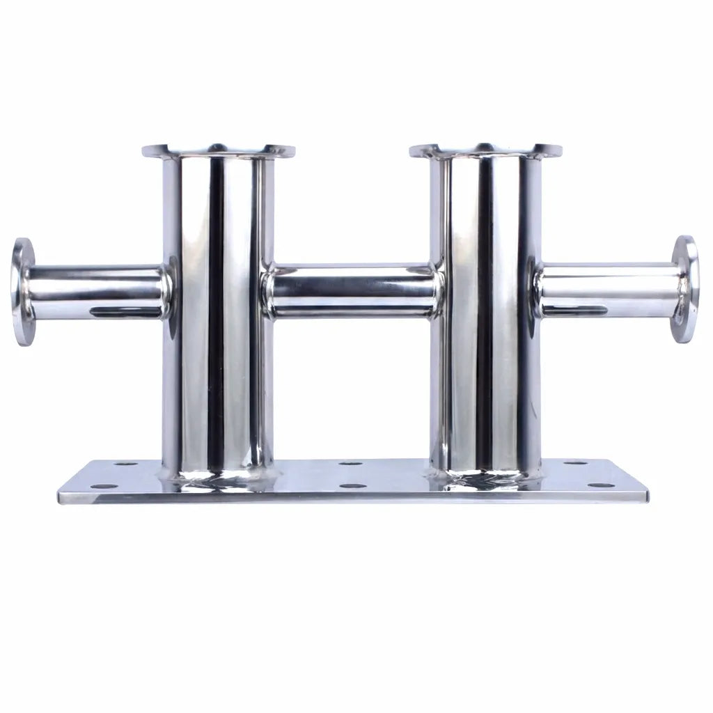 Polished 316 Stainless Steel Mooring Bollard for Yachts, H-shaped double cross design for secure rope handling, heavy-duty marine hardware