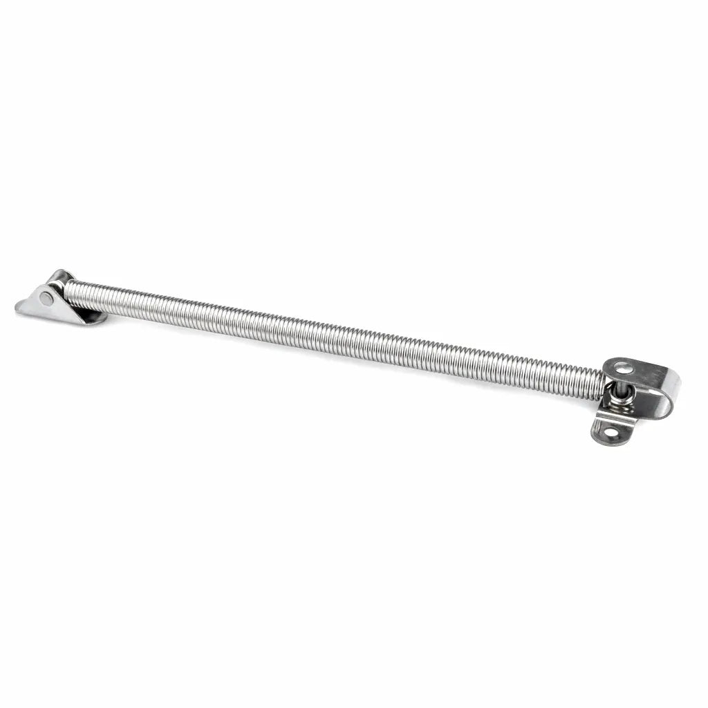 High-precision 316 stainless steel marine hatch spring strut shown on a pure white background for boat hardware replacement.