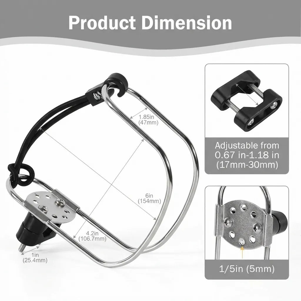 Technical dimension diagram showing 154mm width, 106.7mm depth, and adjustable rail mount range from 17mm to 30mm.