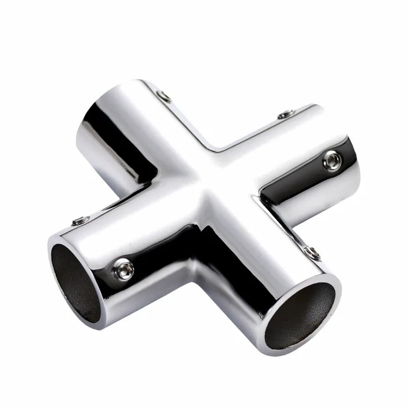 Airow Marine 316 Stainless Steel Cross Pipe Fitting with Mirror Polish Finish for Marine Railing Systems and Yacht Hardware