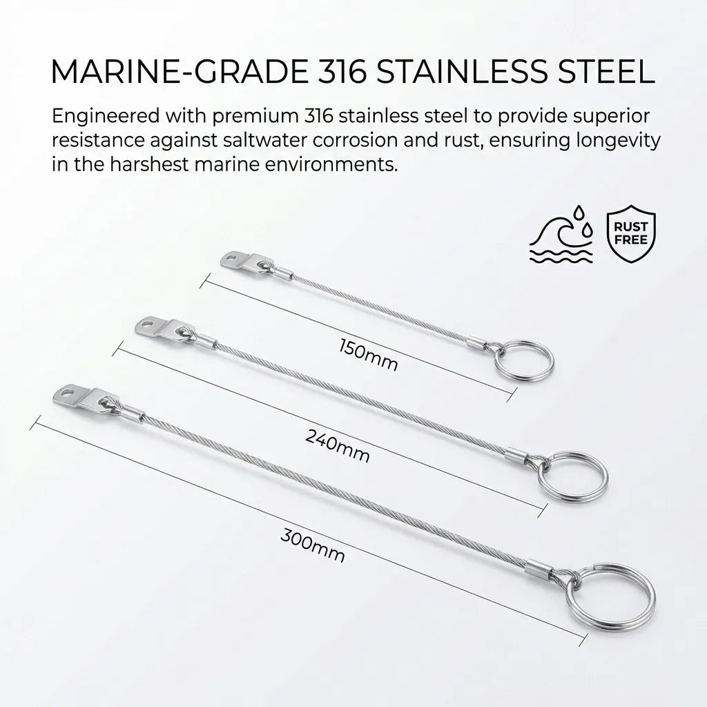 Diagram showing 316 stainless steel construction engineered for saltwater corrosion resistance in harsh marine environments.