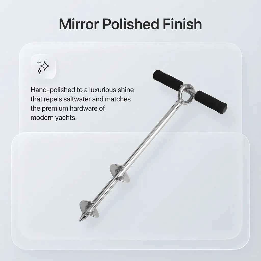 Detailed view of the mirror-polished finish that repels saltwater and matches premium yacht hardware for both aesthetics and corrosion resistance.
