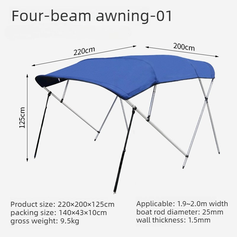 AirowMarine Folding Boat Bimini Top - UV-Resistant Blue Canopy w/ Aluminum Frame