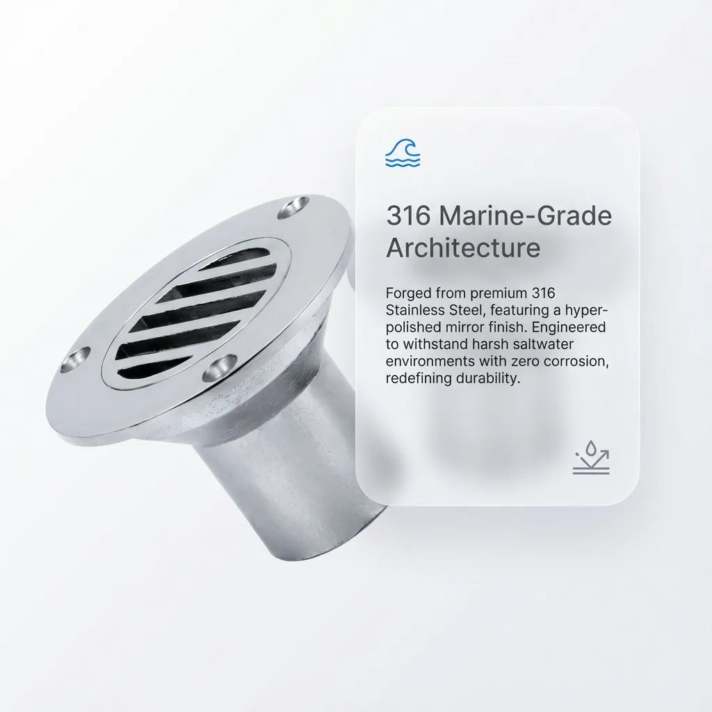 Feature card explaining the 316 marine-grade architecture and zero corrosion engineering.