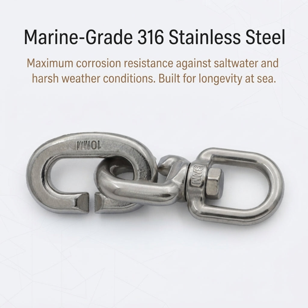 316 Stainless Steel Marine Swivel Ring - C-Link Quick Connect (8mm & 10mm)