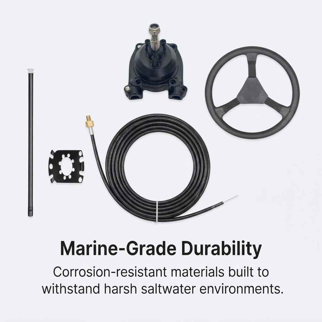 Universal Mechanical Marine Rotary Steering Kit - Corrosion-Resistant Helm & Cable