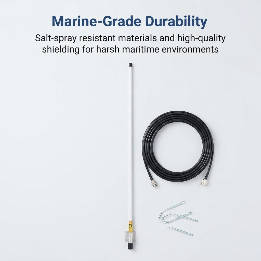 Airow Marine 1.2M 4dBi VHF Marine Fiberglass Antenna Kit + 10M Cable
