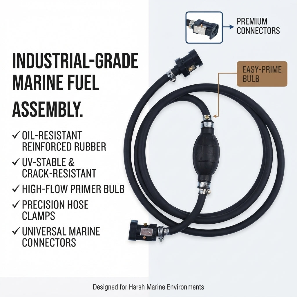 Marine Outboard Fuel Line Assembly - 8mm Hose & Priming Bulb