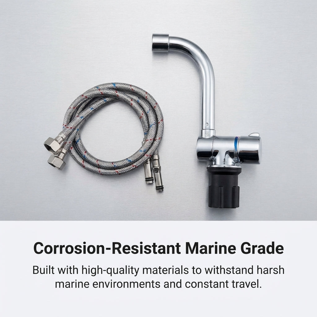 Marine Folding Hot/Cold Faucet - 360° Swivel, Brass Core, Chrome Finish