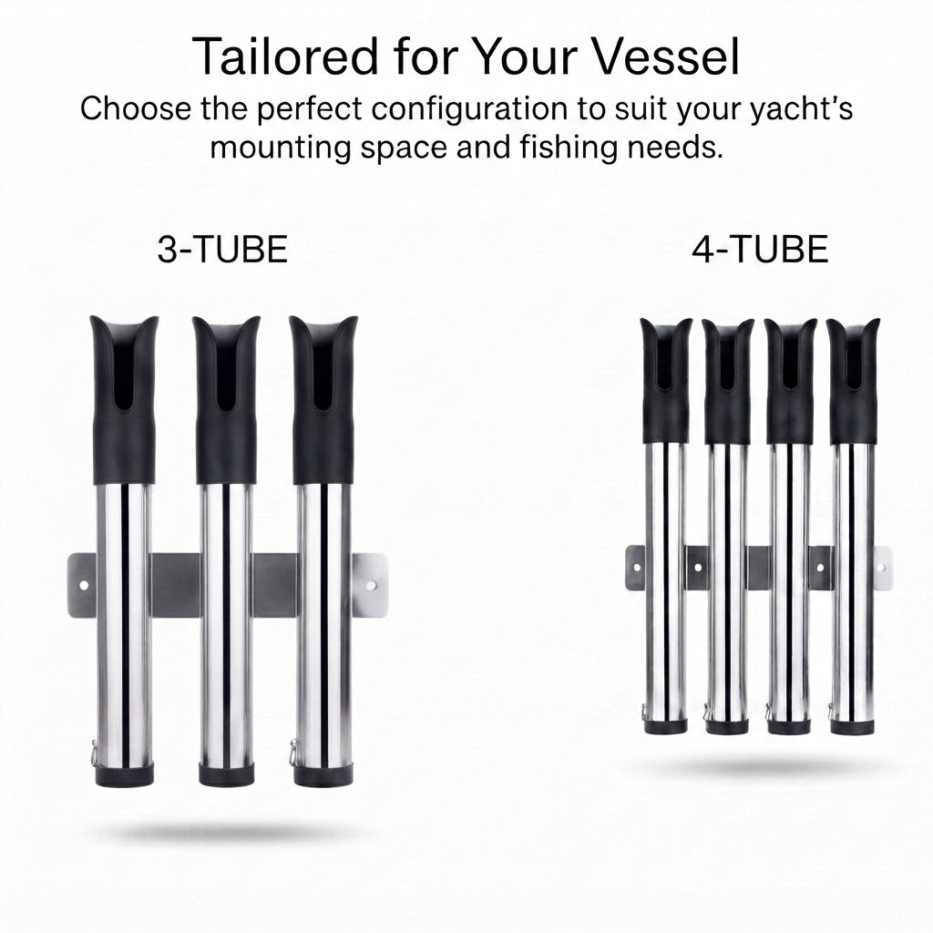 4-Rod Marine Fishing Rod Holder - 316 Stainless Steel, Mirror Polished