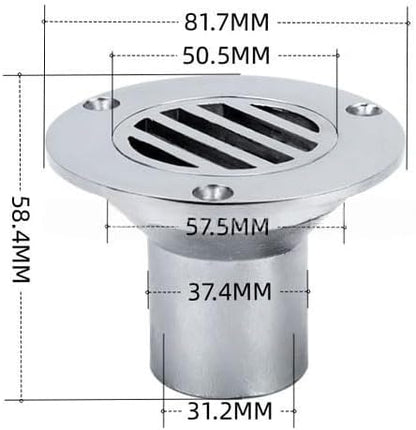 38MM Boat Floor Deck Drain,316 Stainless Steel Anti-Odor Scupper Deck Drain for Yacht,Speedboat,Fishing Boat