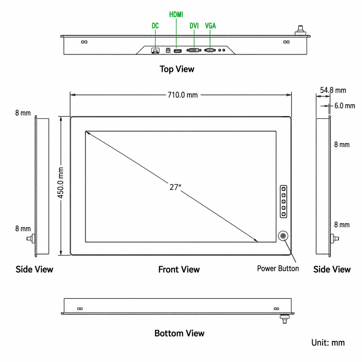 Marine-Grade 27-Inch Capacitive Touchscreen Monitor - HDMI Input (1920x1080)