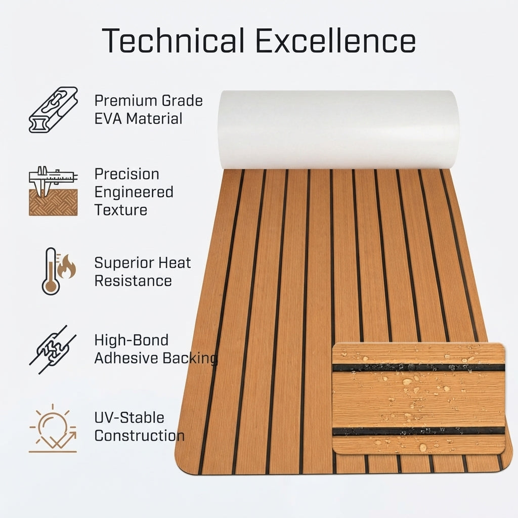 Light Brown EVA Faux Teak Marine Decking Mat - Anti-Slip, UV-Protected (5.5-6mm)