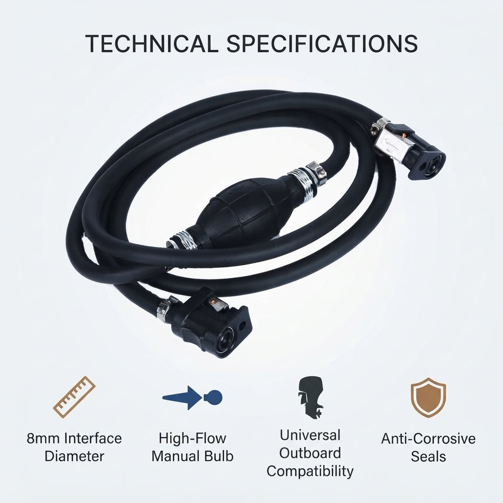 Marine Outboard Fuel Line Assembly - 8mm Hose & Priming Bulb