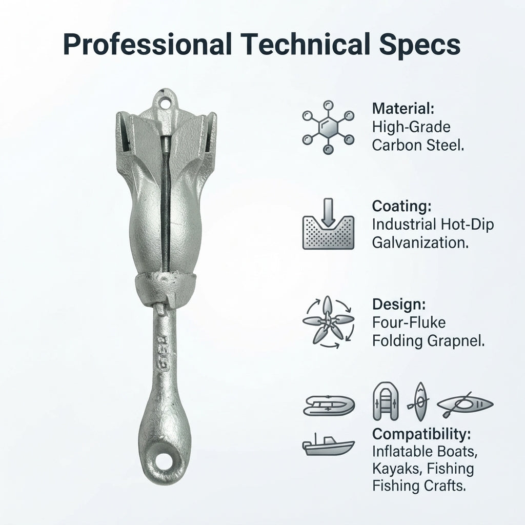 Hot-Dip Galvanized Carbon Steel Folding Grapnel Anchor for Kayaks, Jet Skis & Small Boats
