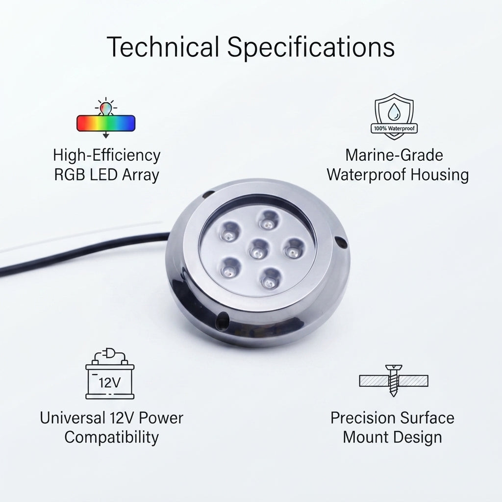 36W 316 Stainless Steel RGBW Marine Underwater LED Light - IP68 Yacht & Boat