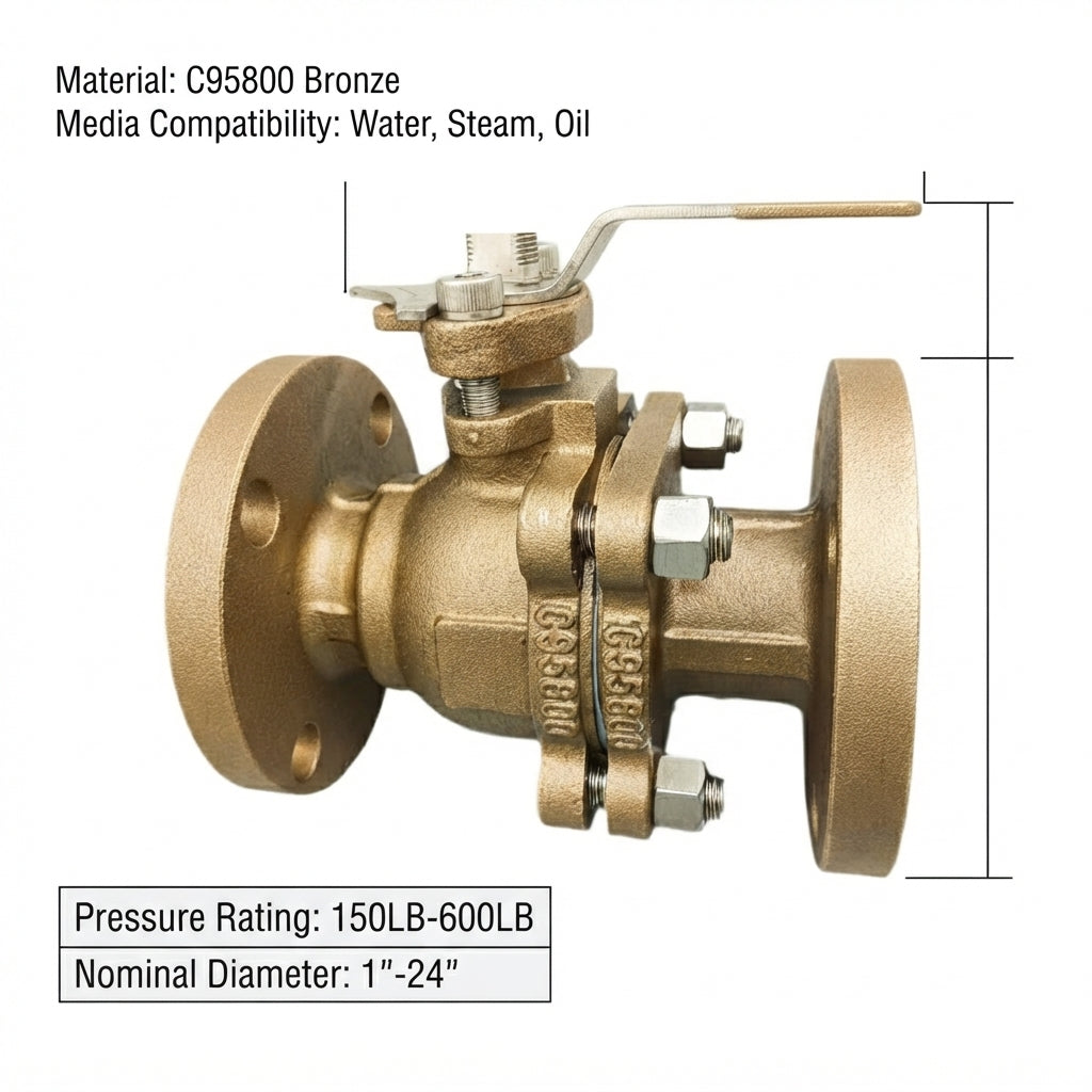 C95800 Marine Bronze Flanged Ball Valve - High-Pressure 150-600LB