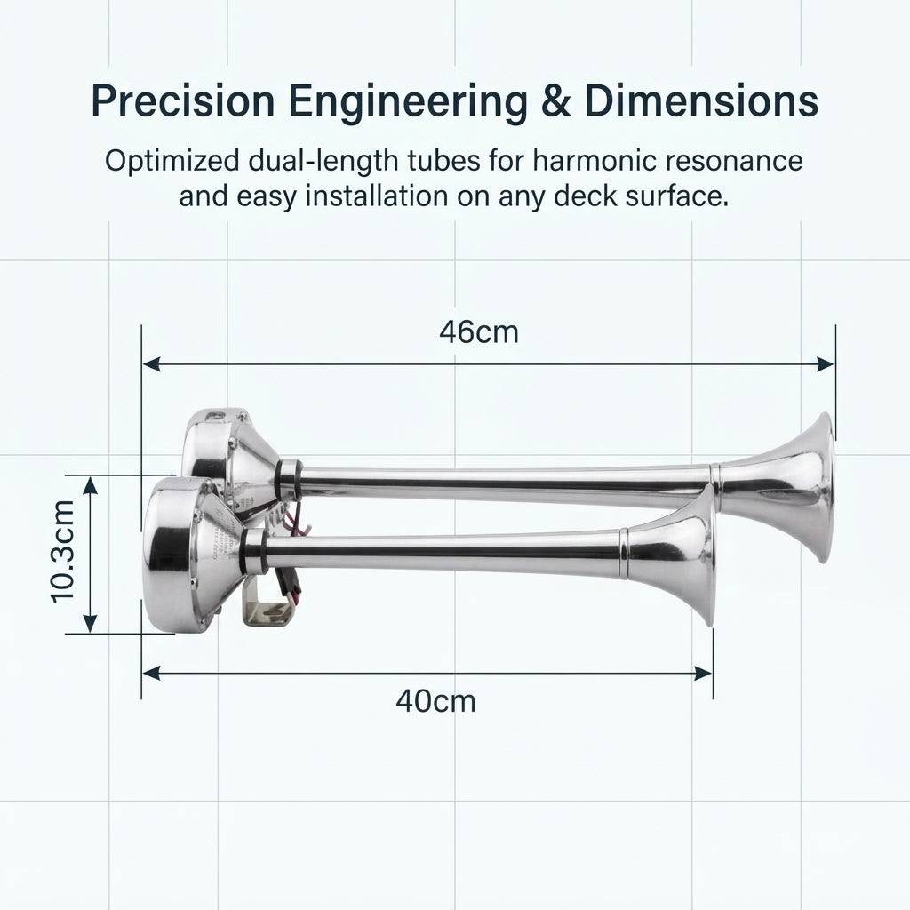 AirowMarine Dual Trumpet Marine Horn - 304 Stainless Steel, Ultra-Loud 12V/24V