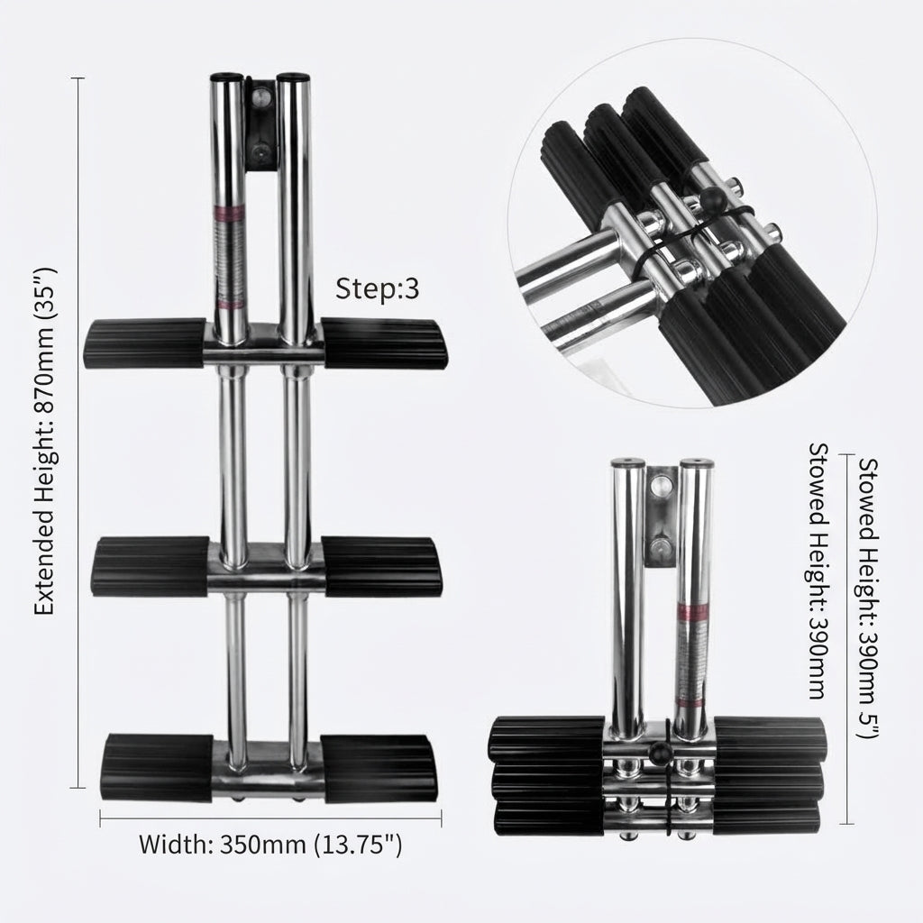 Airow Marine 4-Step 304 SS Telescopic Under-Platform Boat Ladder