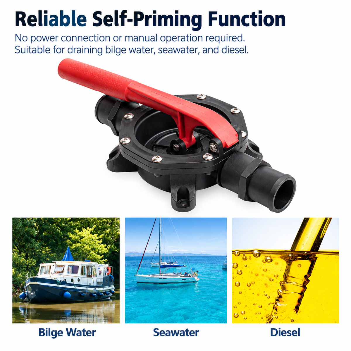Manual Marine Bilge Pump - High-Capacity Saltwater Resistant Diaphragm