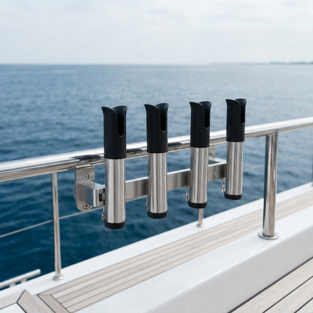4-Rod Marine Fishing Rod Holder - 316 Stainless Steel, Mirror Polished