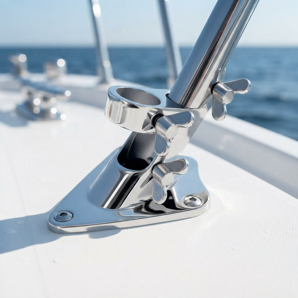 Marine 316 Stainless Steel Flagpole & Antenna Base Mount - Mirror Polished