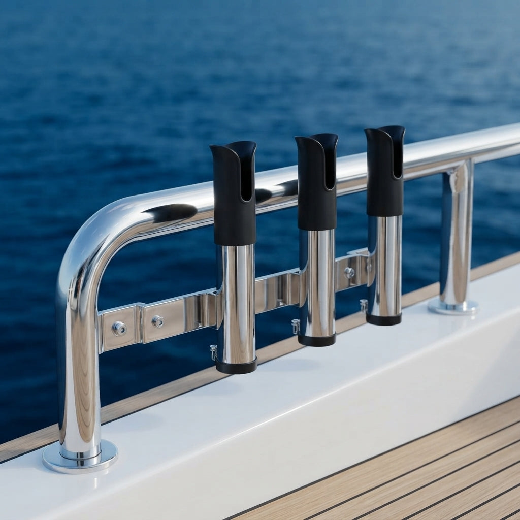 4-Rod Marine Fishing Rod Holder - 316 Stainless Steel, Mirror Polished