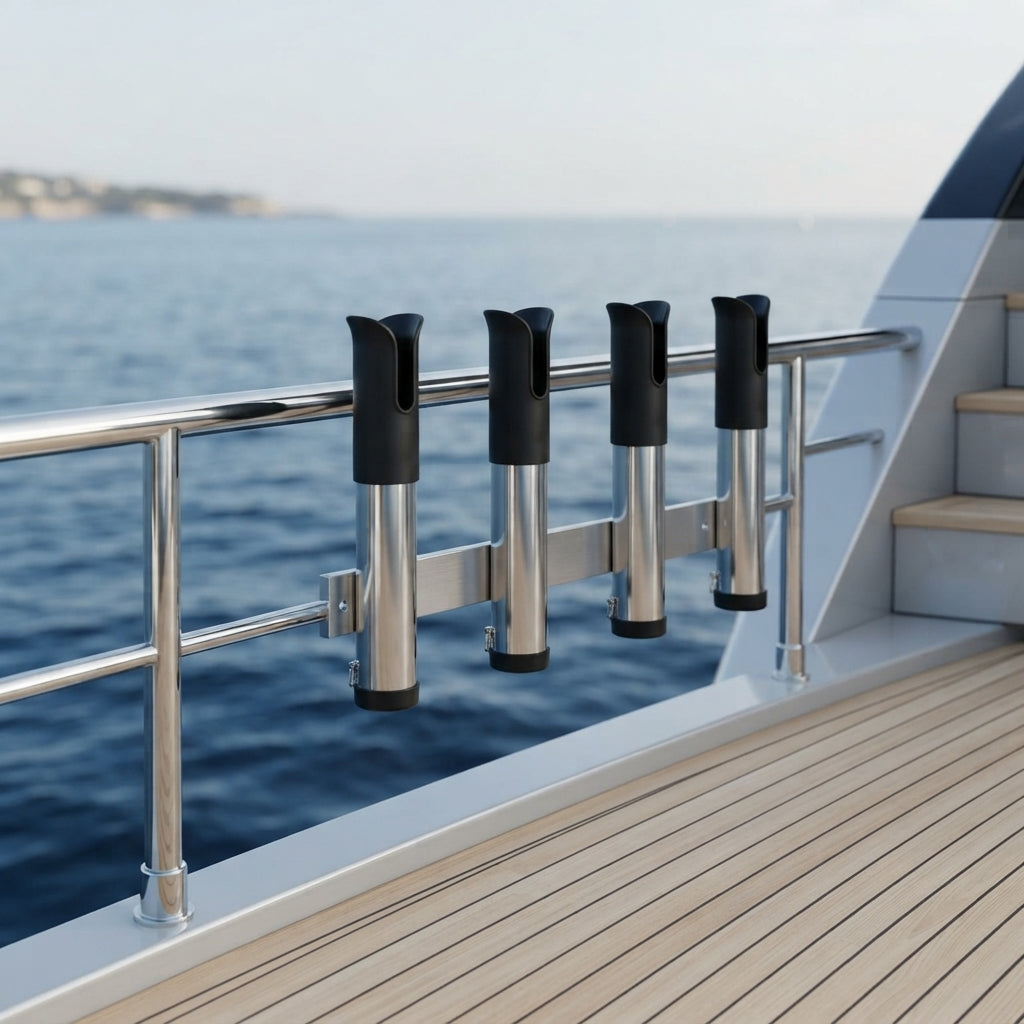 4-Rod Marine Fishing Rod Holder - 316 Stainless Steel, Mirror Polished