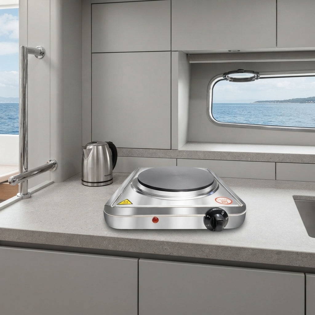 Airrow Marine 1500W Electric Hot Plate - Brushed Stainless Steel Solid Cooktop 110V